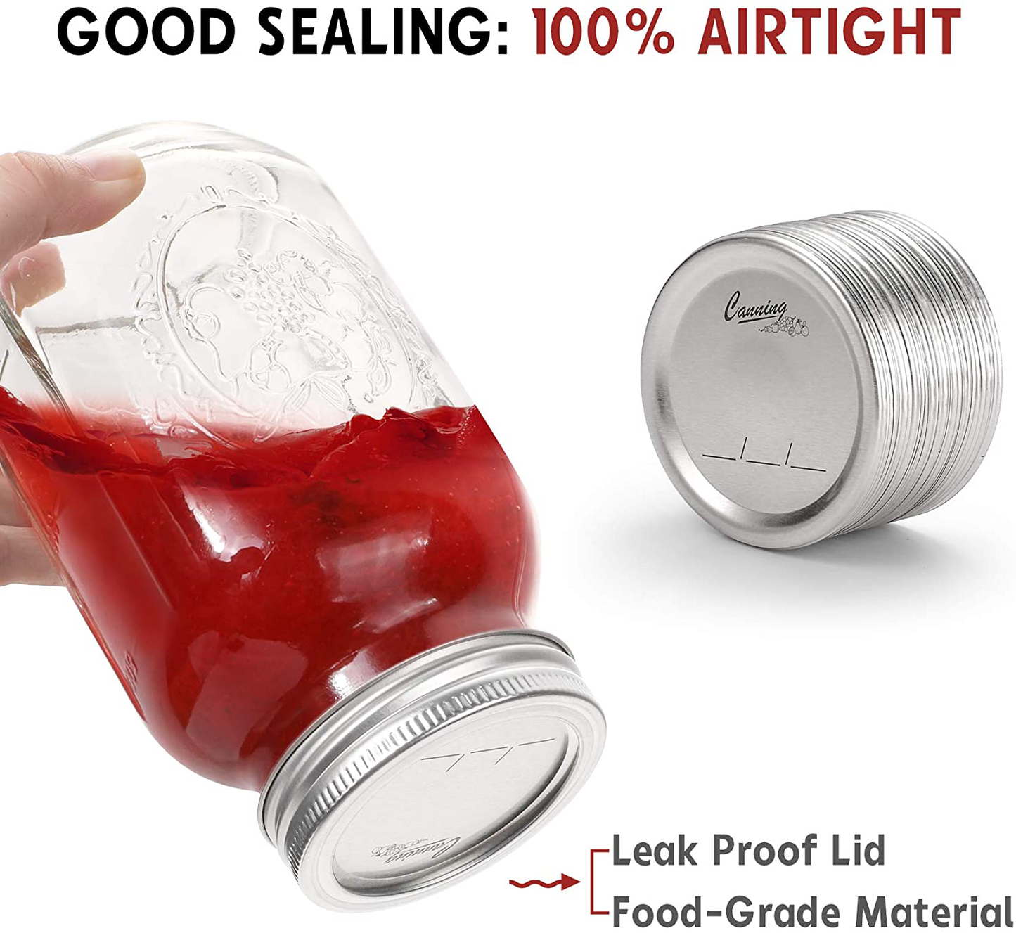 AOZITA 60-Count, [WIDE Mouth] Canning Lids for Ball, Kerr Jars - Split-Type Metal Mason Jar Lids for Canning - Food Grade Material, 100% Fit & Airtight for Wide Mouth Jars