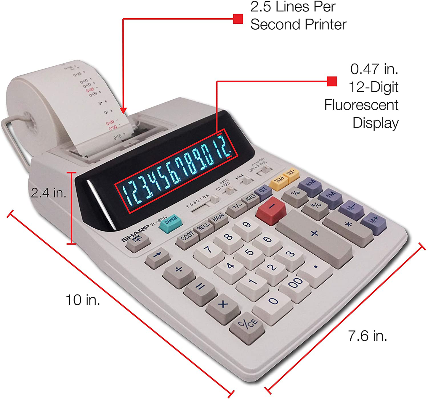Sharp EL-1801V Two-Color Printing Calculator 2.1 Lines/Sec 4" Black/Red