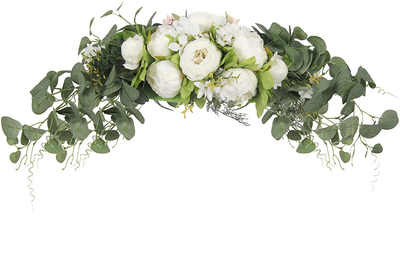 U'Artlines Floral Swag Artificial Flowers Peony Wreath Handmade Garland for Mirror Home Wedding Party Door Tabletop Decoration (31'' White Peony)