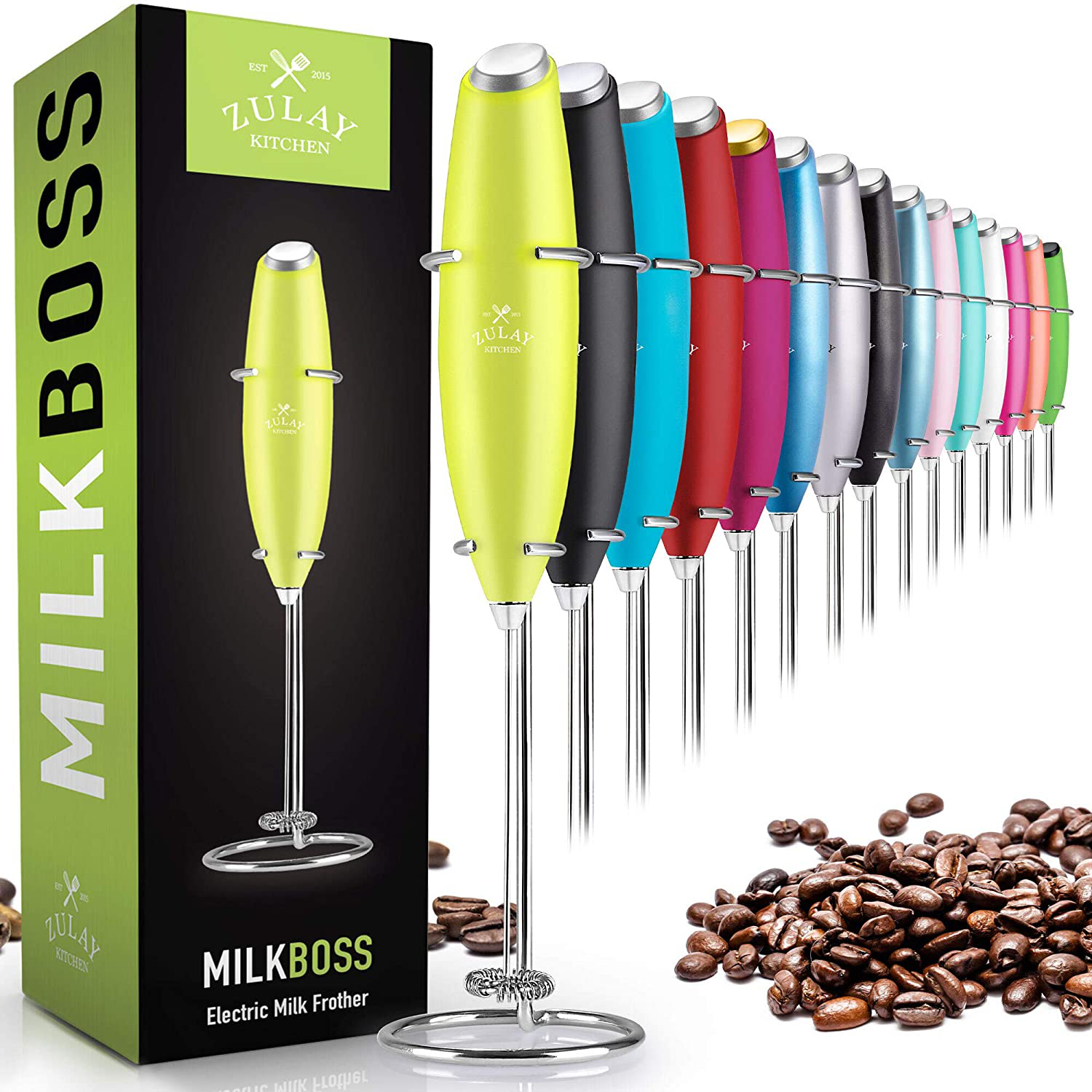 Zulay Original Milk Frother Handheld Foam Maker for Lattes - Whisk Drink Mixer for Coffee, Mini Foamer for Cappuccino, Frappe, Matcha, Hot Chocolate by Milk Boss