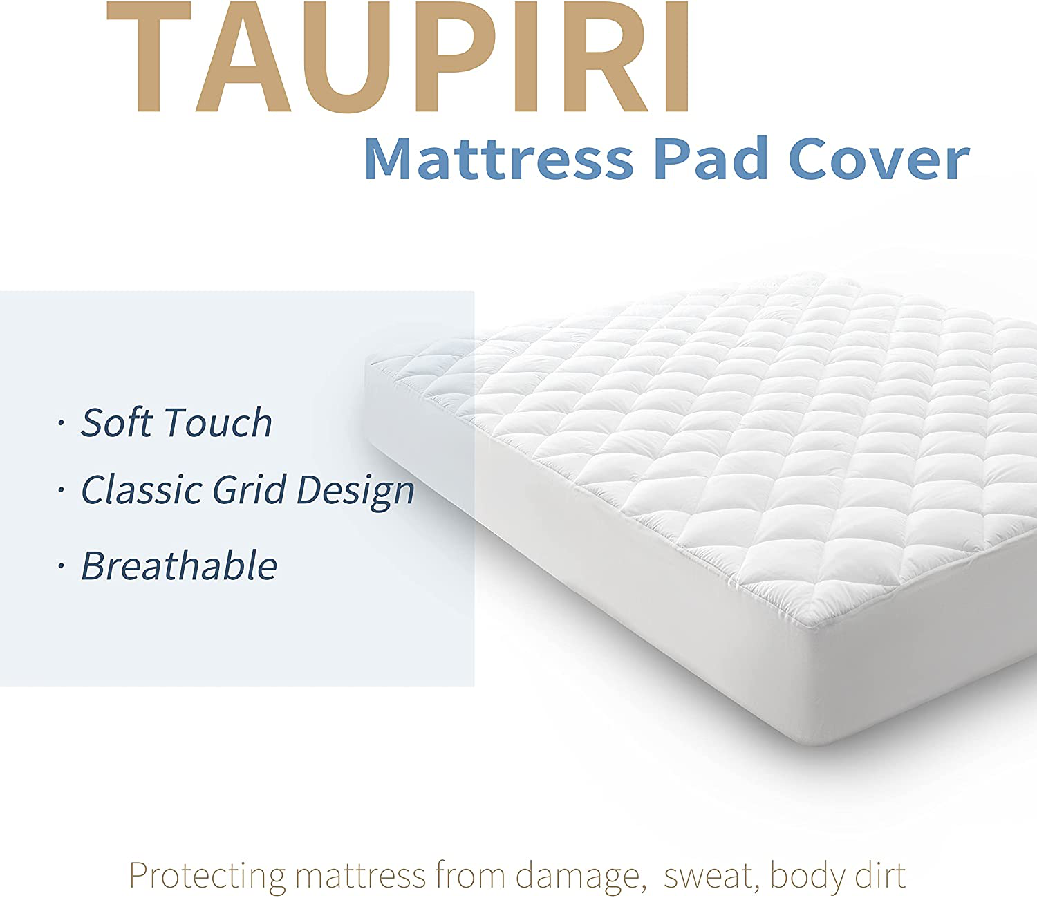 Taupiri Twin Quilted Mattress Pad Cover with Deep Pocket (8"-21"), Cooling Soft Pillowtop Mattress Cover, Down Alternative Mattress Protector Topper, White