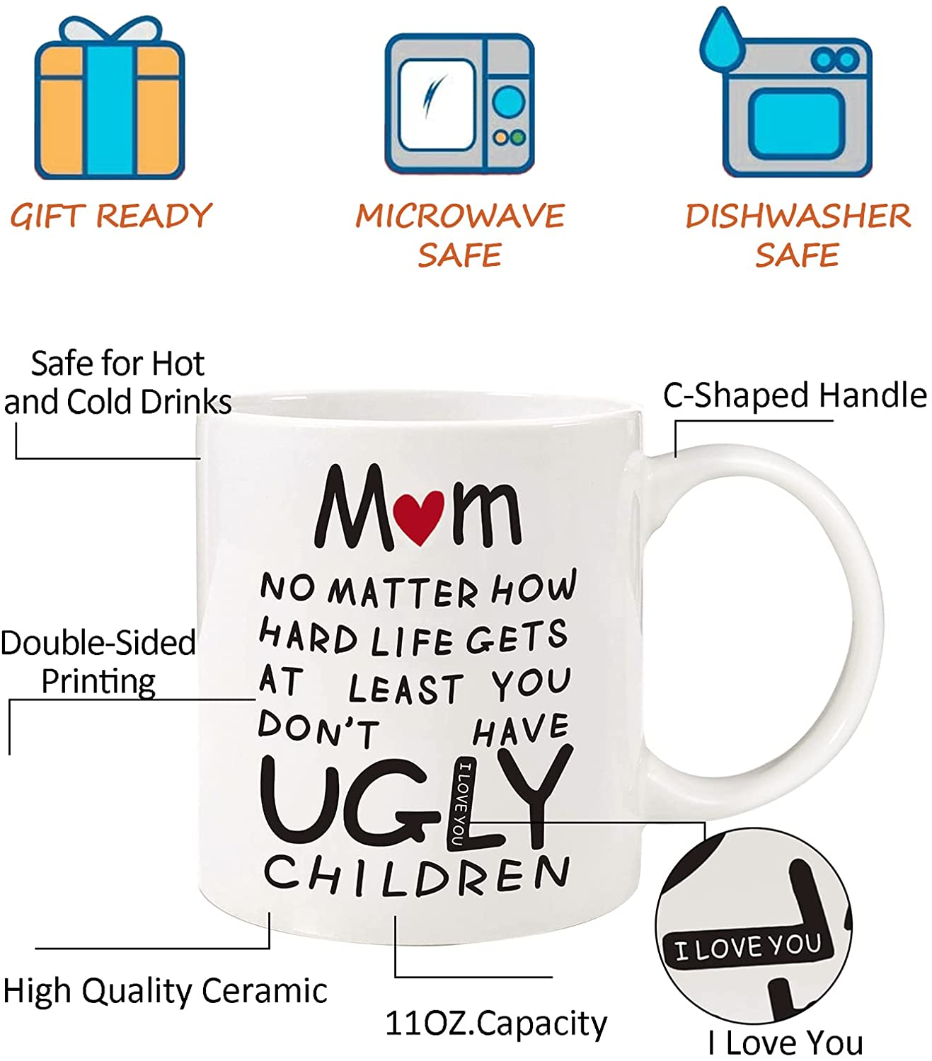 Mothers Day Gifts for Mom from Daughter Son,11Oz Funny Coffee Mug Gifts for Mom Grandma Mother in Law Aunt,Unique Mothers Day Present Idea for Women Her,Mom Gifts for Birthday Christmas Valentines Day