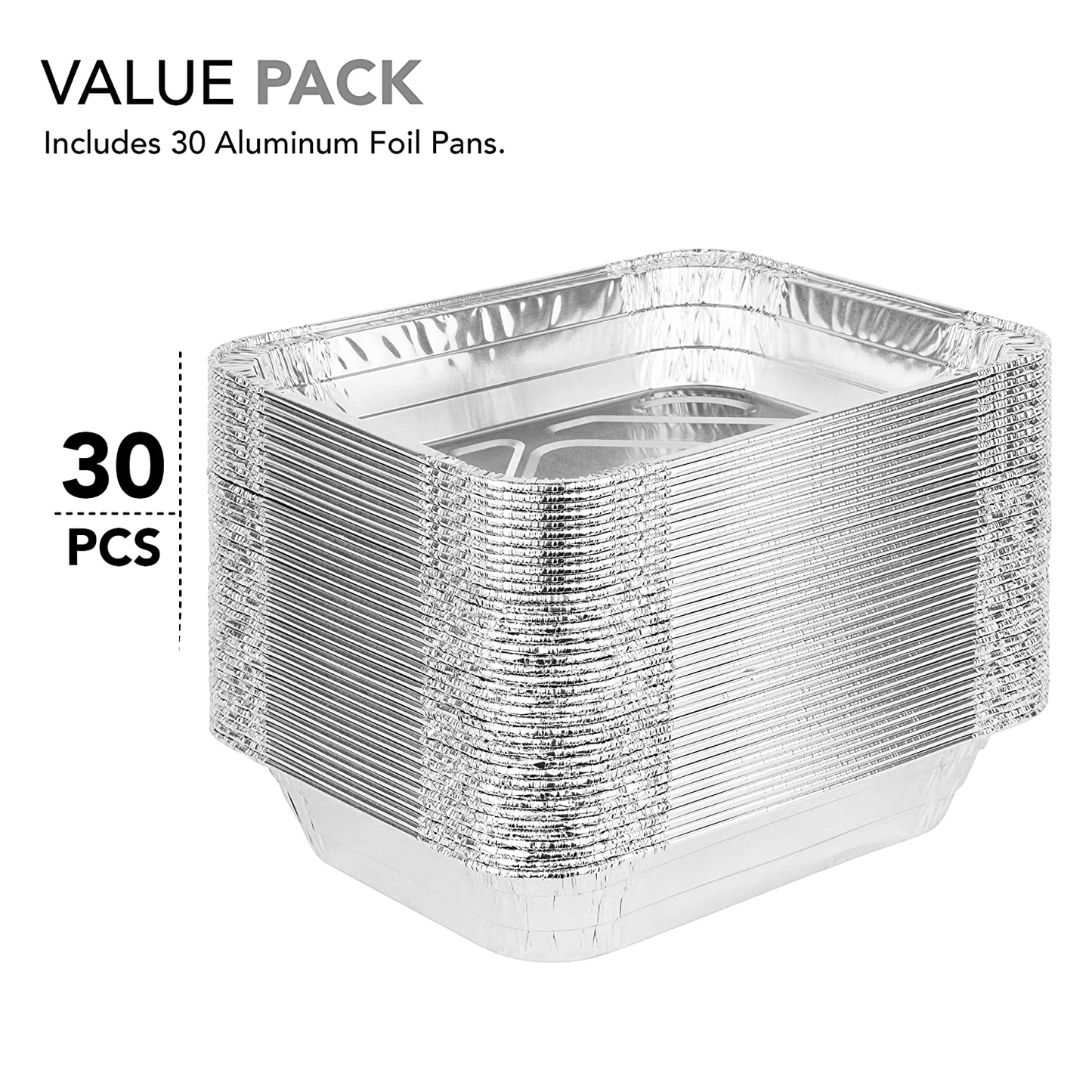 Aluminum Pans 9x13 Disposable Foil Pans (30 Pack) - Half Size Steam Table Deep Pans - Tin Foil Pans Great for Cooking, Heating, Storing, Prepping Food