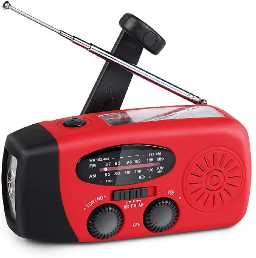 Portable Solar Emergency Weather Radio Hand Crank AM/FM NOAA Survival Radios with 2000mAh Power Bank LED Flashlight Battery Indicator for Home Camping Earthquake Emergency