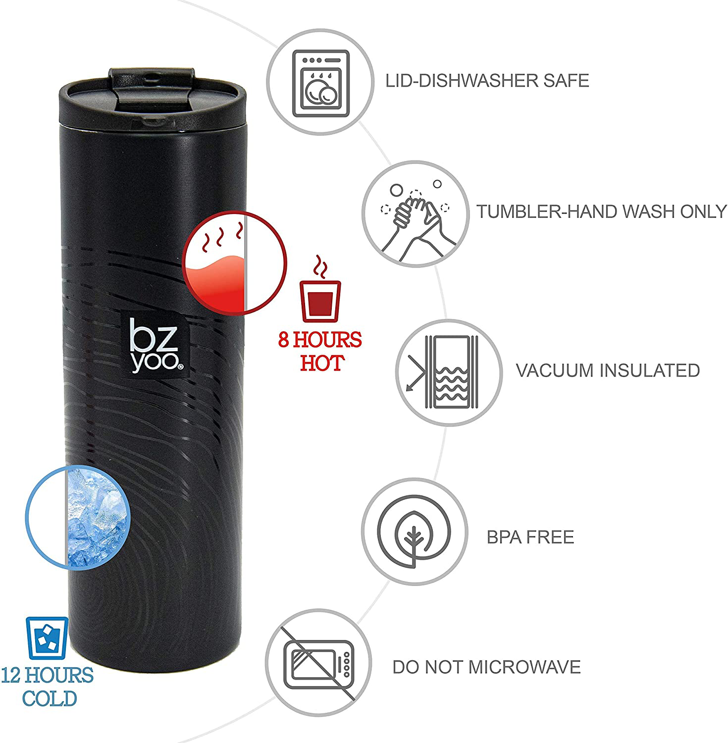 bzyoo Brew 18/8 Stainless Vacuum Drinking BPA-Free 16oz Coffee Mug Water Thermal Bottle with Leak Proof Design for Hike Camping Holiday New Year Gifts Wellness (Organica, White)