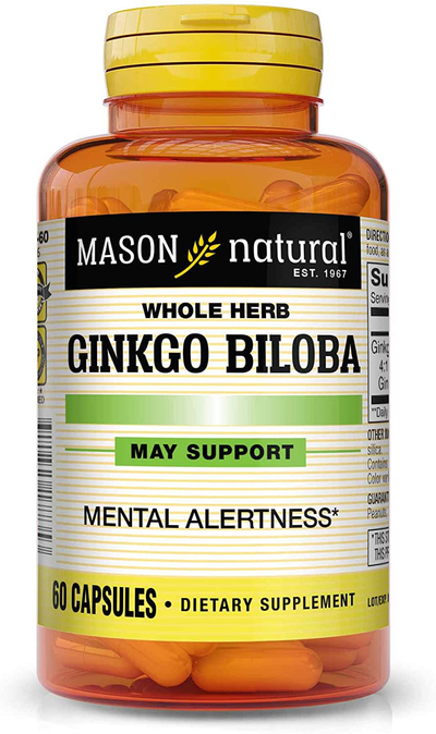 Mason Natural Ginkgo Biloba - Improve Mental Alertness, Supports Optimal Brain Function, Herbal Supplement, 60 Capsules