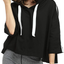 Women’s Casual Cropped Hoodie, 3/4 Sleeve Loose Pullover Sweatshirt Crop Top