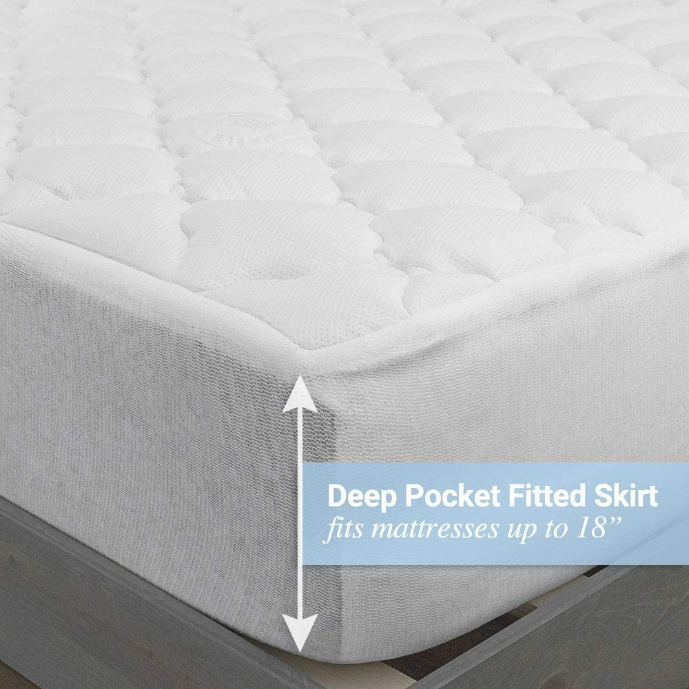 eLuxurySupply Double Thick Rayon Bamboo Mattress Topper with Fitted Skirt - Extra Plush Cooling Bamboo Mattress Pad - Hypoallergenic Down Alternative Fill - King