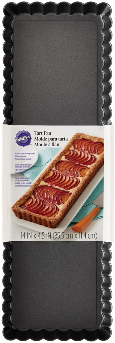 Wilton Extra Long Non-Stick Tart and Quiche Pan, the Fluted Edges on Your Tarts and Quiches will Add a Touch of Flair, 14 x 4.5-Inch