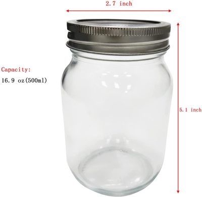 TACKTIMES Regular Mason Jar with Silver Mason Storage Split-Type Lids Leak Proof for Food Storage 500ML (Type 3)