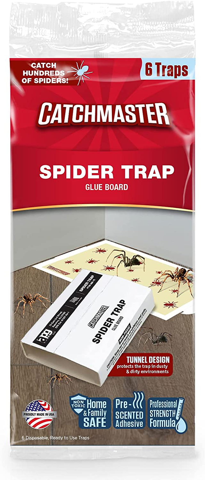 Catchmaster Spider Trap - Ready to Use Heavy Duty Glue, Safe, Non-Toxic Trap - 6 Sticky Glue Traps