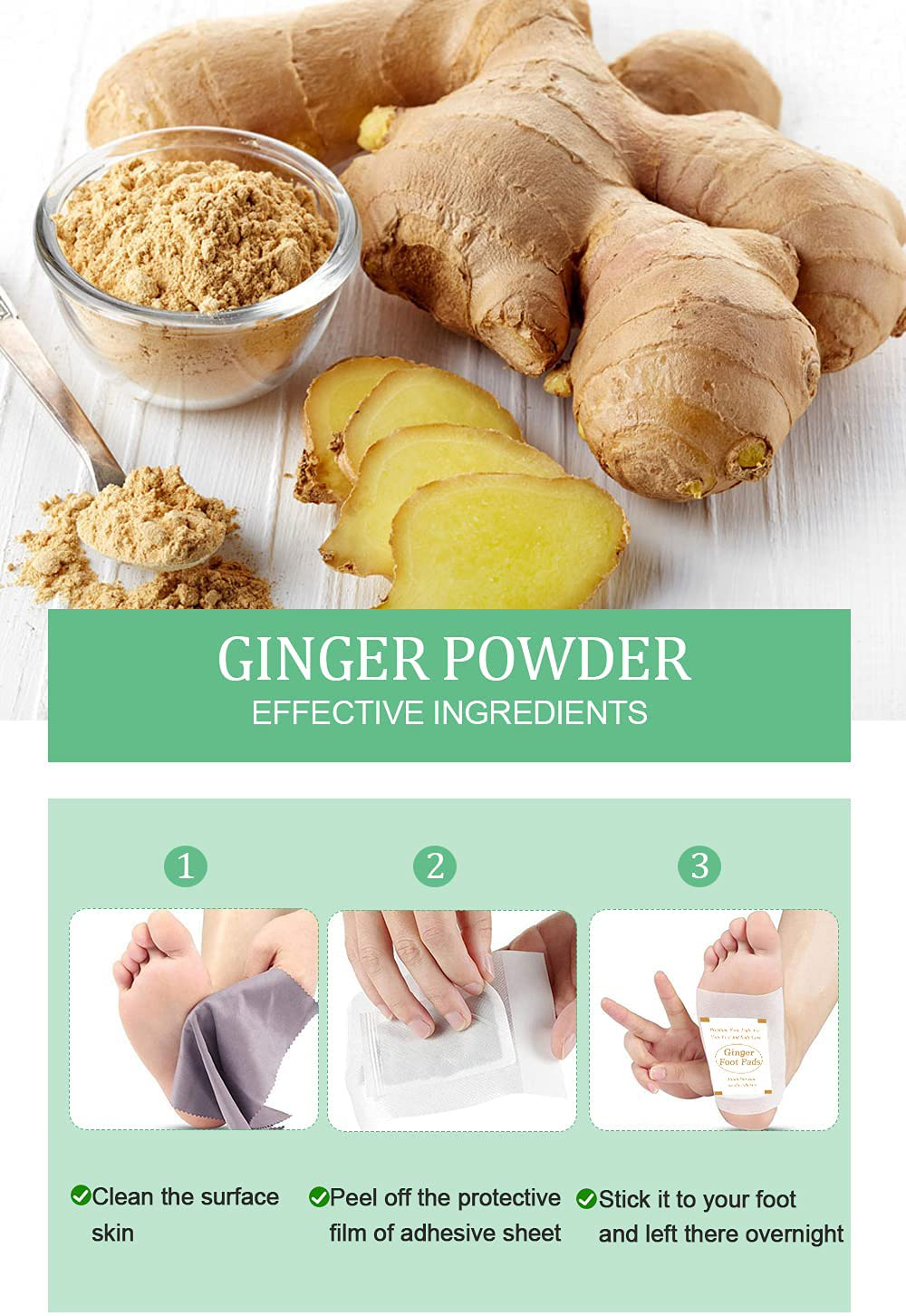 Foot Pads | Ginger Foot Pads for Your Good Feet | Foot and Body Care | Apply, Sleep & Feel Better | All Natural & Premium Ingredients for Best Combination & Results | 20 PCS