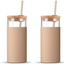 tronco 20oz Glass Tumbler Glass Water Bottle Straw Silicone Protective Sleeve Bamboo Lid - BPA Free (Amber/ 2-Pack)