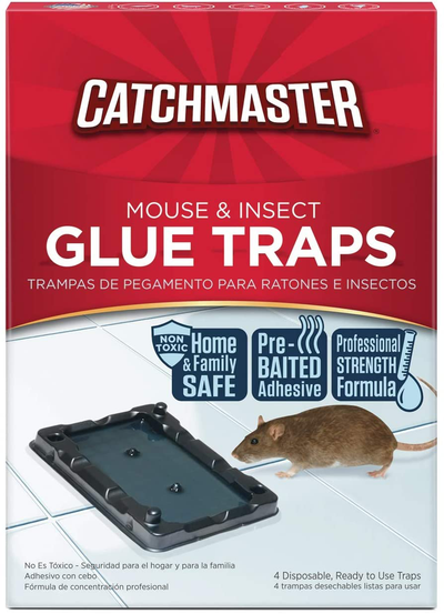 Catchmaster Mouse & Insect Professional Strength Glue Traps - Non Toxic - 4 Glue Trays