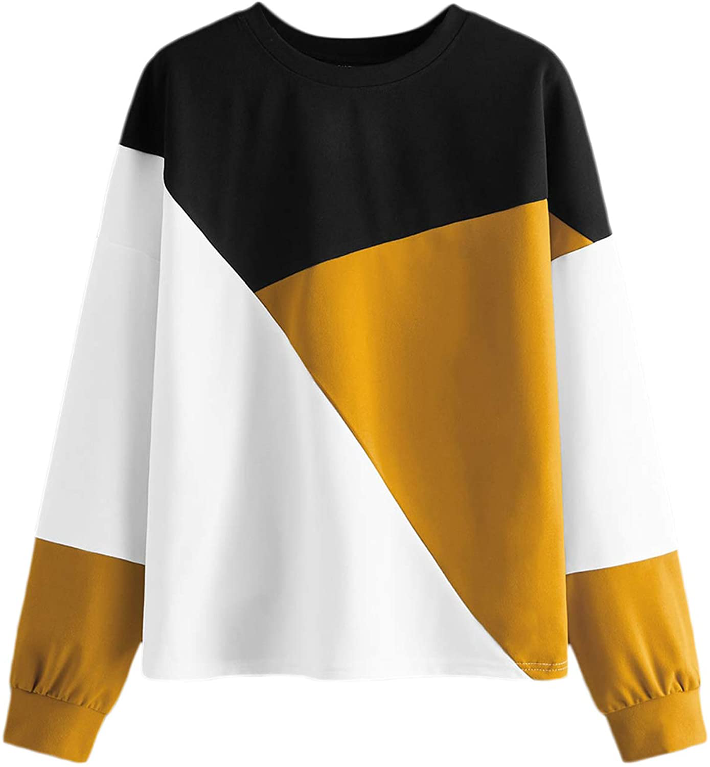 SweatyRocks Women's Casual Sweatshirts Crewneck Long Sleeve Color Block Sweatshirt Pullover Tops