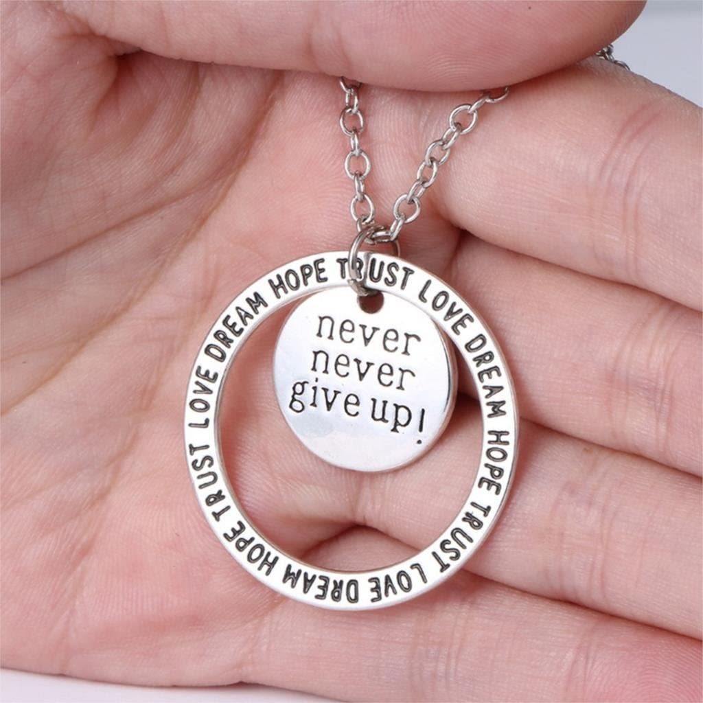 Never Give up Pendant Necklace - Great Secret Santa or White Elephant Christmas Holiday Gift