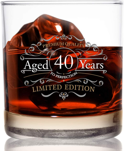 1981 Vintage Edition Birthday Whiskey Scotch Glass (40th Anniversary) 11 oz- Vintage Happy Birthday Old Fashioned Whiskey Glasses for 40 Year Old- Classic Lowball Rocks Glass- Birthday, Reunion Gift