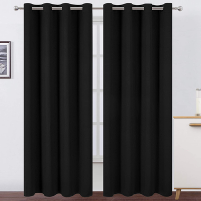 LEMOMO Black Thermal Blackout Curtains/52 x 95 Inch/Set of 2 Panels Room Darkening Curtains for Bedroom