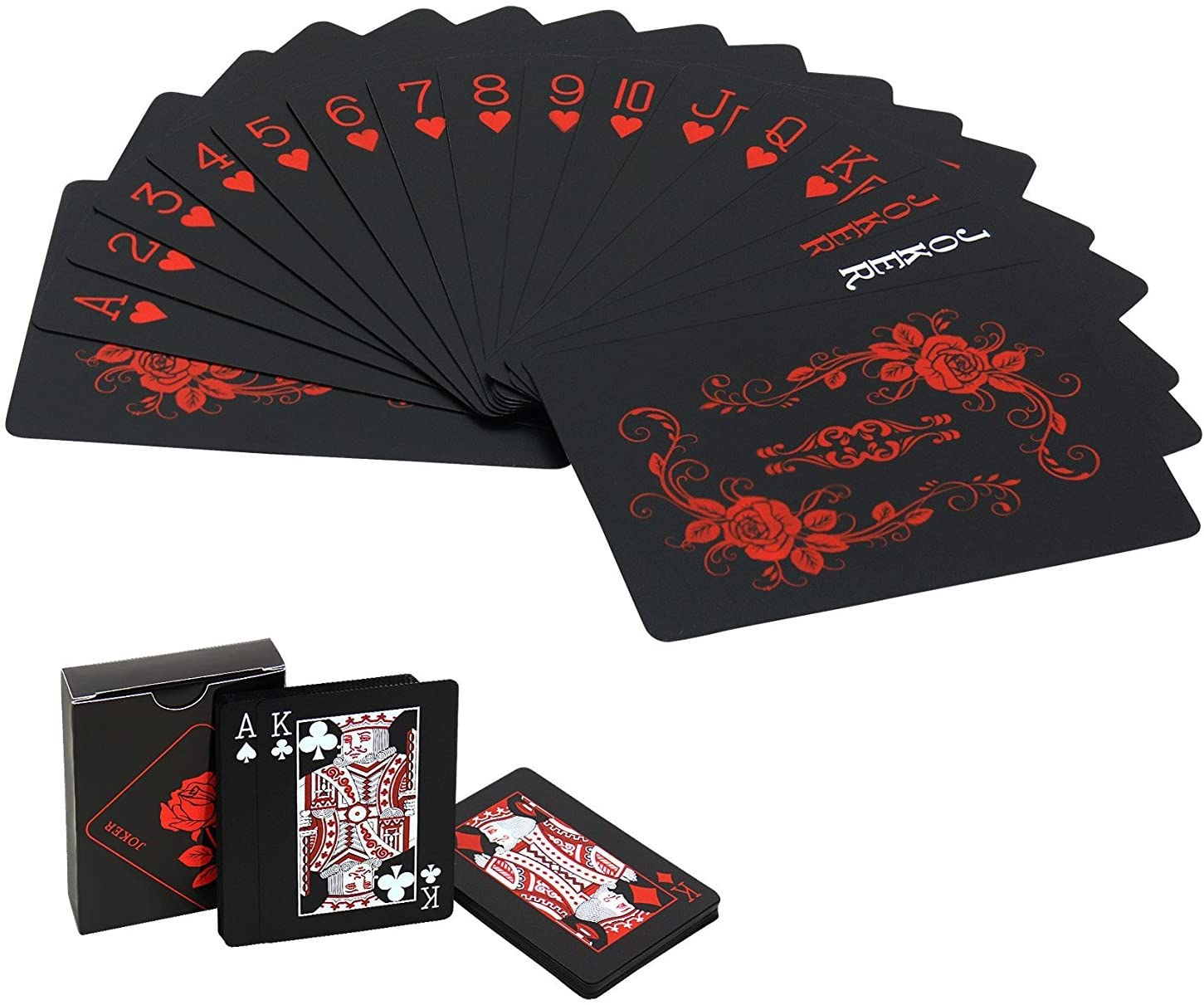 Cool Black Foil Poker Playing Cards, Waterproof Deck of Cards with Gift Box, Use for Party and Game