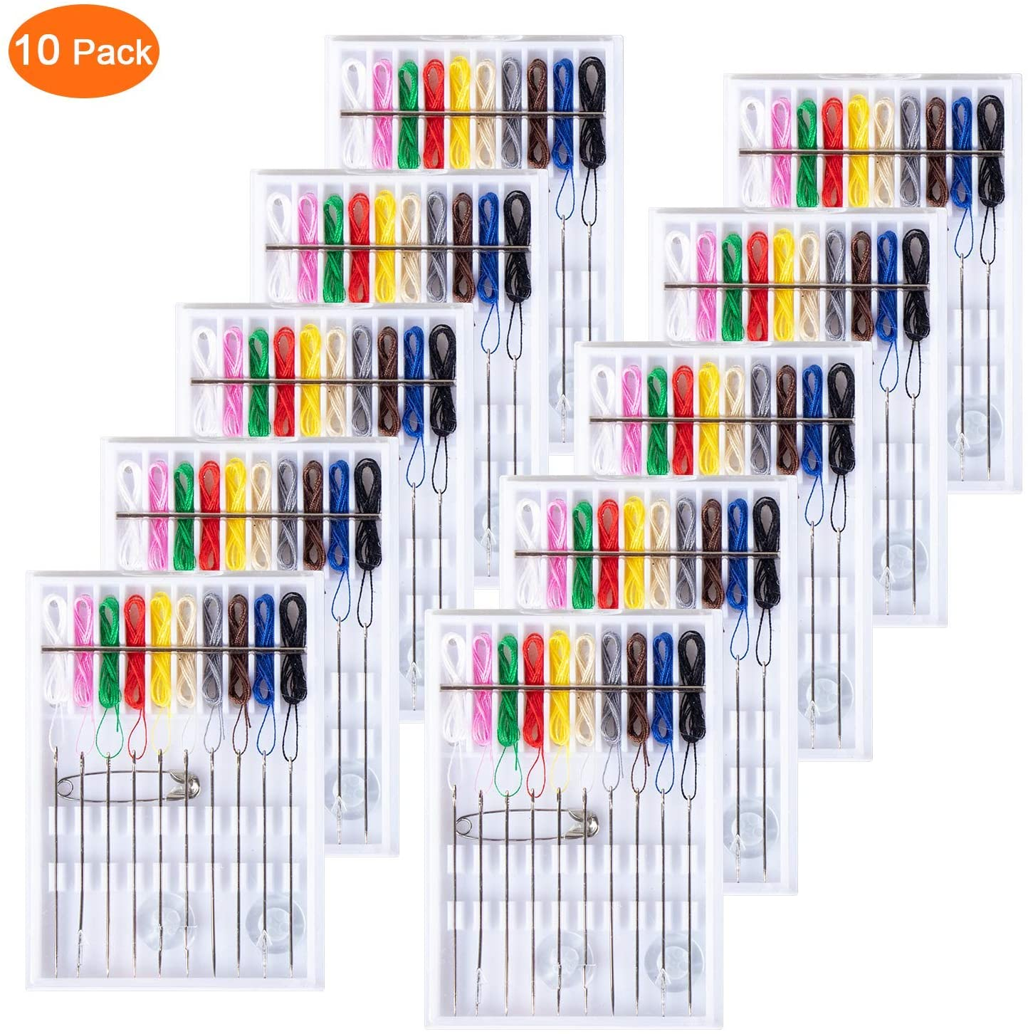 Sofire 10 Boxes Home and Travel Quick Fix Sewing Kit Pre Threaded Needle Kit, Each Box with 10 Pieces
