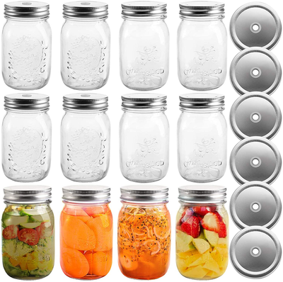 Cedilis 12 Pack Mason Jars with 12pcs Straw Lids and 12pcs Regular Lids, Drinking Glass Jars Airtight Canning Jars Jelly Jars for Meal Prep, Jam, Honey, Shower Favors, Baby Foods, Salads, Yogurt (8oz)