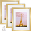 upsimples 8.5x11 Picture Frame Set of 3,Made of High Definition Glass for 6x8 with Mat or 8.5x11 Without Mat,Wall Mounting Photo Frame Gold