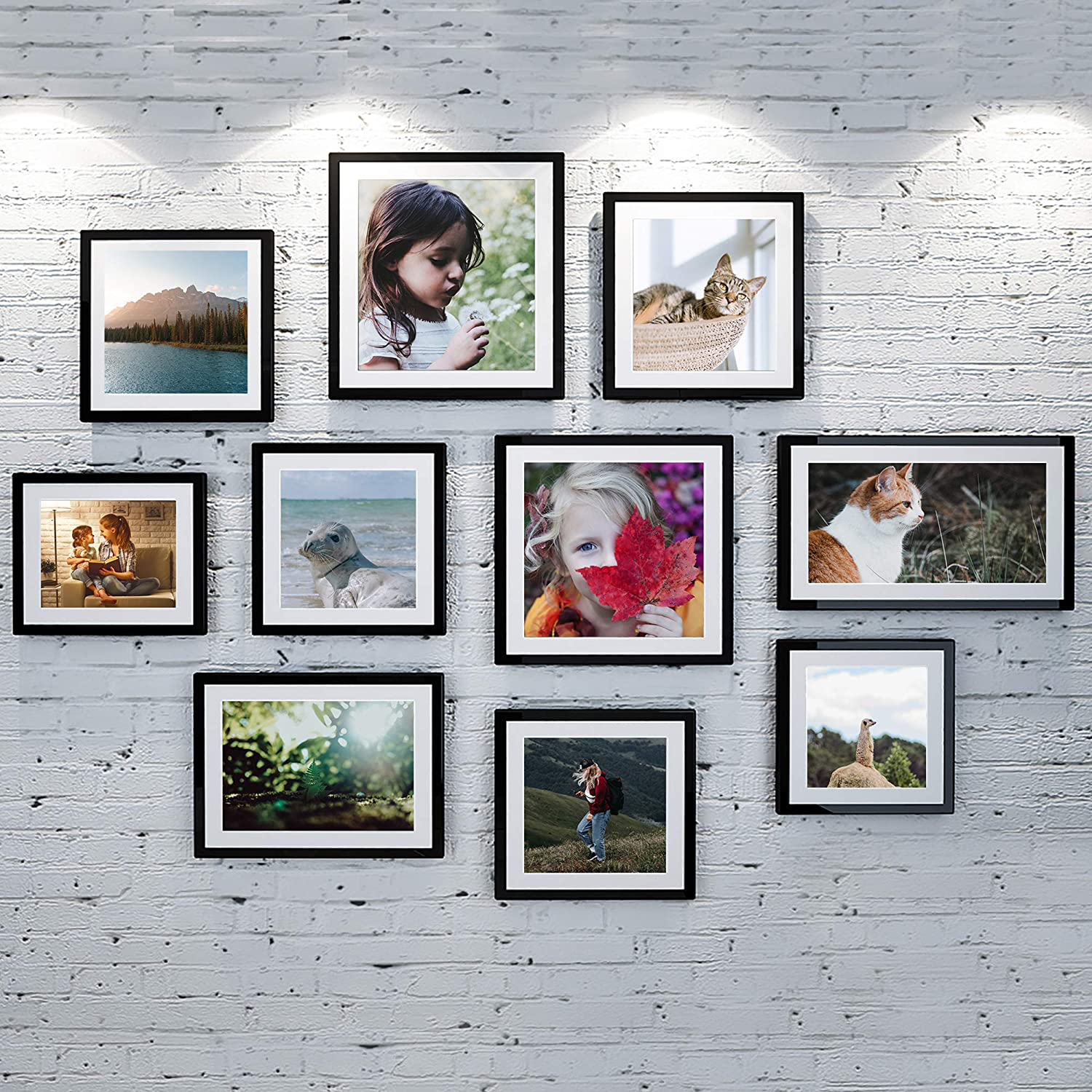 upsimples 5x7 Picture Frame Set of 10,Display Pictures 4x6 with Mat or 5x7 Without Mat,Multi Photo Frames Collage for Wall or Tabletop Display,Black