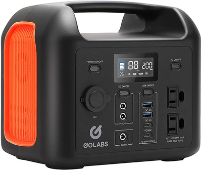 GOLABS Portable Power Station, 299Wh LiFePO4 Battery Backup, PD 60W Type-C Quick Charge, 300W Pure Sine Wave AC Outlet Solar Generator Power Supply for Outdoor Camping Fishing Travel Emergency CPAP (Orange)