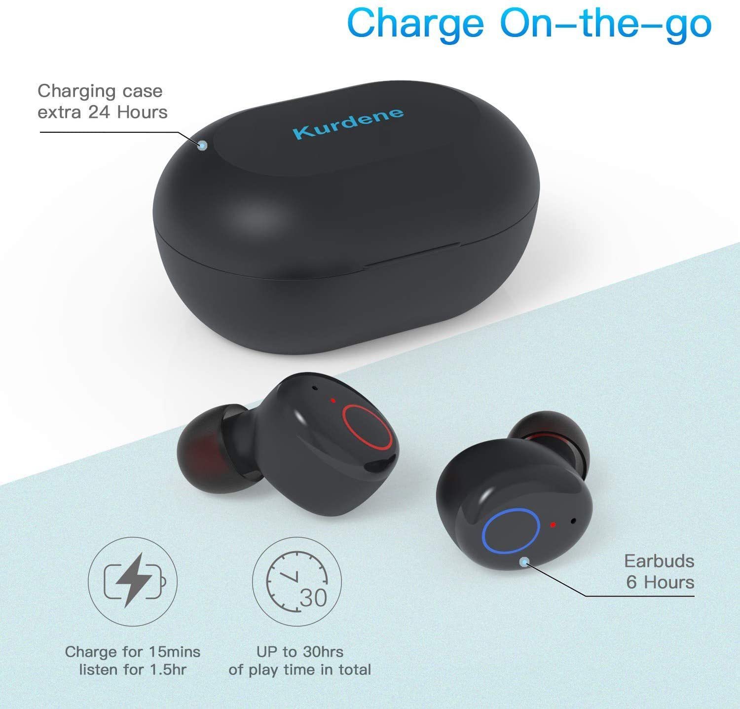 Wireless Earbuds,Bluetooth Earbuds with Charging Case Bass Sounds IPX8 Waterproof Sports Headphones with Mic Touch Control 24H Playtime