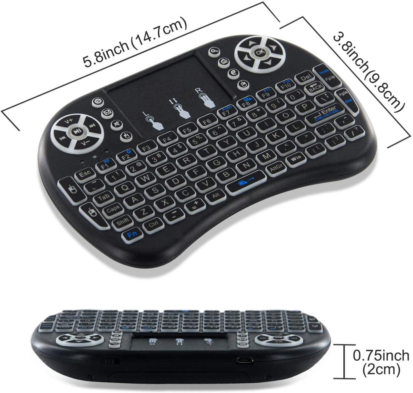Mini Wireless Keyboard with Touchpad - USB Backlit Keyboard, JUNWER QWERTY Keyboard for Computer/Laptop/Tablets/Tv/Xbox/ PS3, Black