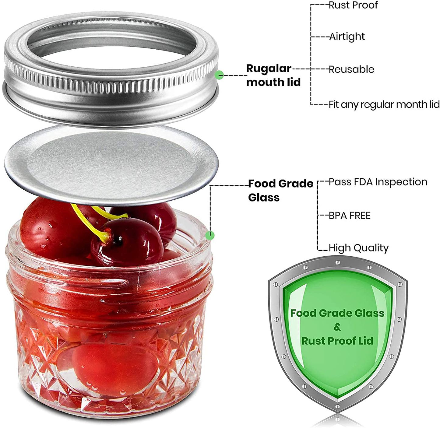 Cazluz Small Mason Jars Set 4 oz [12 PACK] with Lids and Bands, Mini Canning Jars with Crystal Glass for Food Storage like Jelly, Spice, Yogurt, Jam, Body Butters, Wedding Favors (12, 4 OZ)