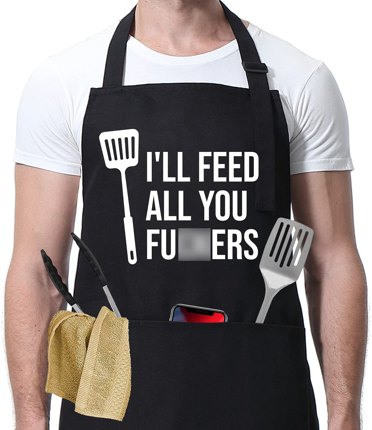 I'll Feed All You - Funny Aprons for Men, Women with 3 Pockets - Dad Gifts, Gifts for Men - Christmas, Thanksgiving, Birthday Gifts for Husband, Dad, Wife, Mom - Miracu Cooking Grilling BBQ Chef Apron