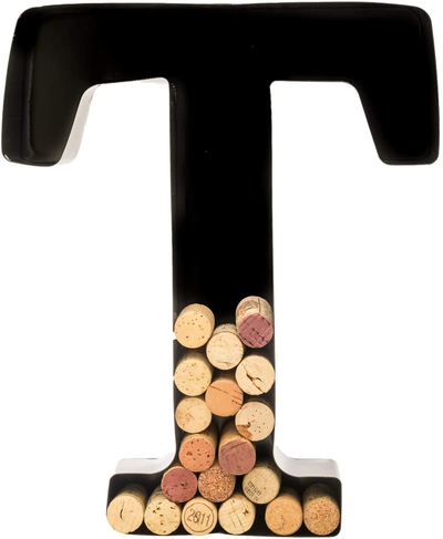 Wine Cork Holder - Metal Monogram Letter (T), Black, Large | Wine Lover Gifts, Housewarming, Engagement & Bridal Shower Gifts | Personalized Wall Art | Home Décor