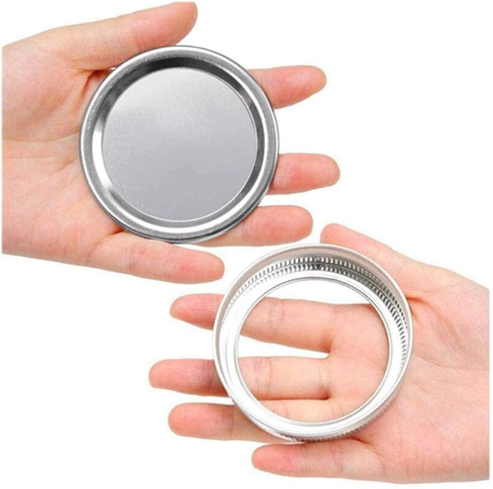 24Pcs Regular Mouth Canning Lids and Rings Stainless Steel Mason jar lids Reusable Leak Proof Split-Type Silver Lids with Silicone Seals Rings (70mm)