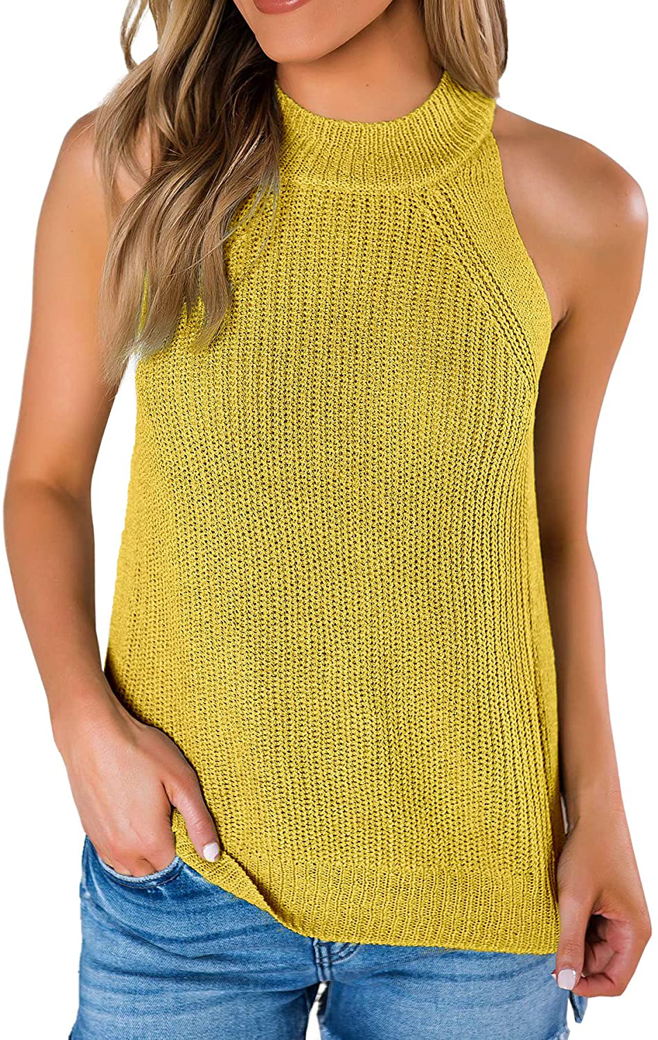 SySea Womens Summer Loose Knit Shirts Sleeveless Halter Neck Sweater Tank Tops