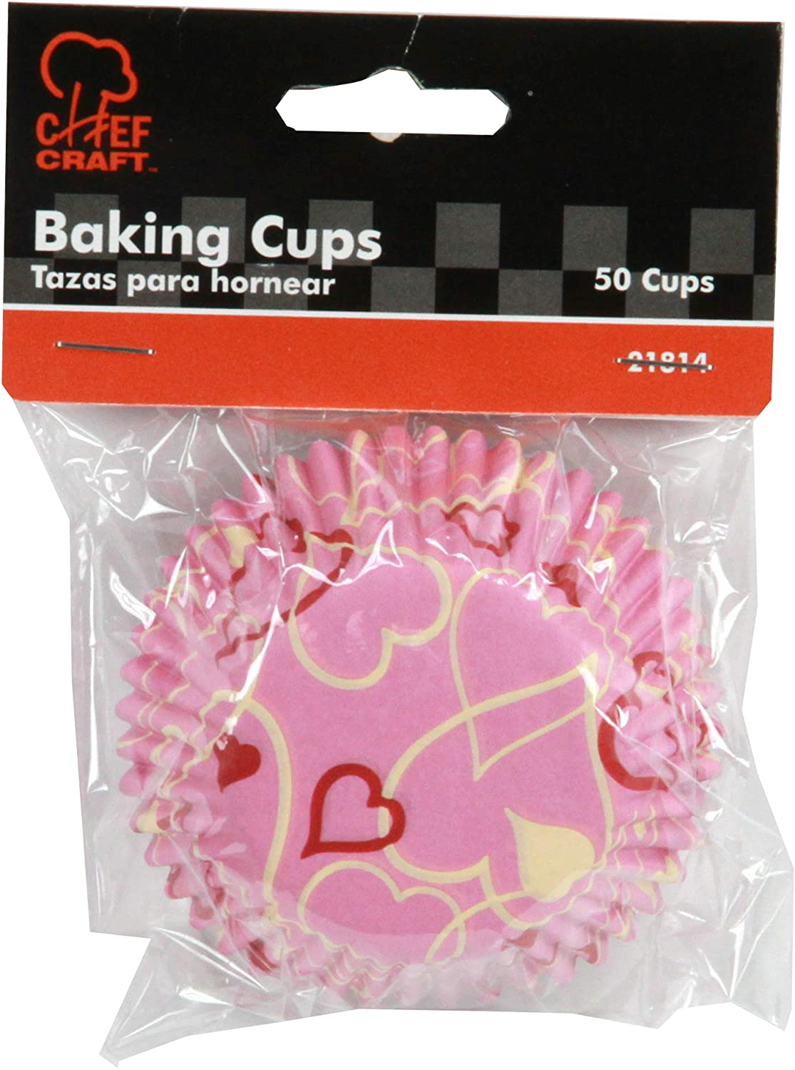 Chef Craft Paper Patterned Cupcake Liners, 50 Count, Pink/White/Red