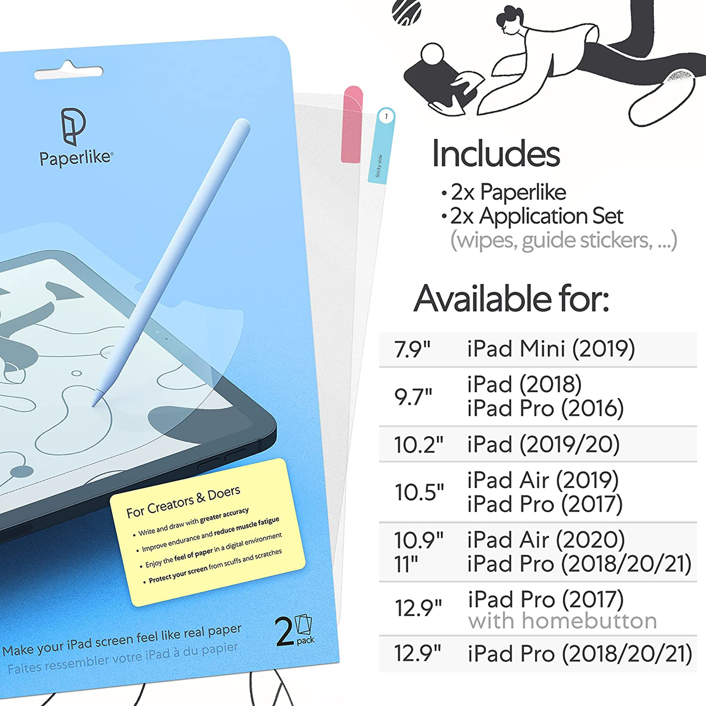 Paperlike (2 Pieces) for iPad Pro 12.9 Inch - Matte Screen Protector for Drawing, Writing, and Note-taking