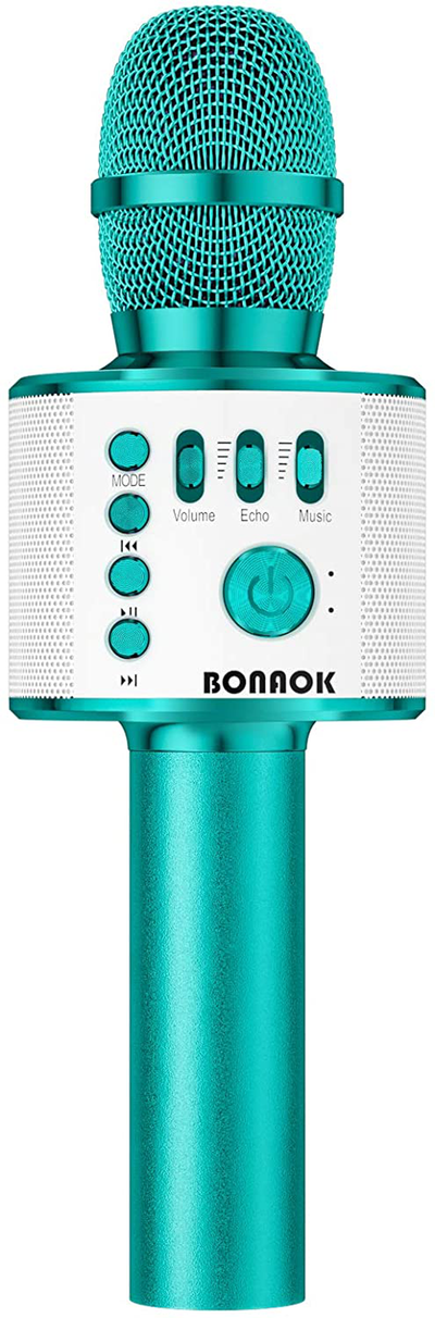 BONAOK Karaoke Microphone Bluetooth Wireless, Portable Karaoke Machine Mic Speaker for Kids and Adults Home Party Birthday(Ice Blue)
