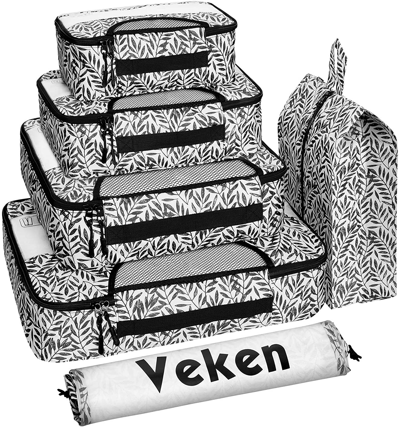 Veken 6 Set Packing Cubes, Travel Luggage Organizers with Laundry Bag & Shoe Bag