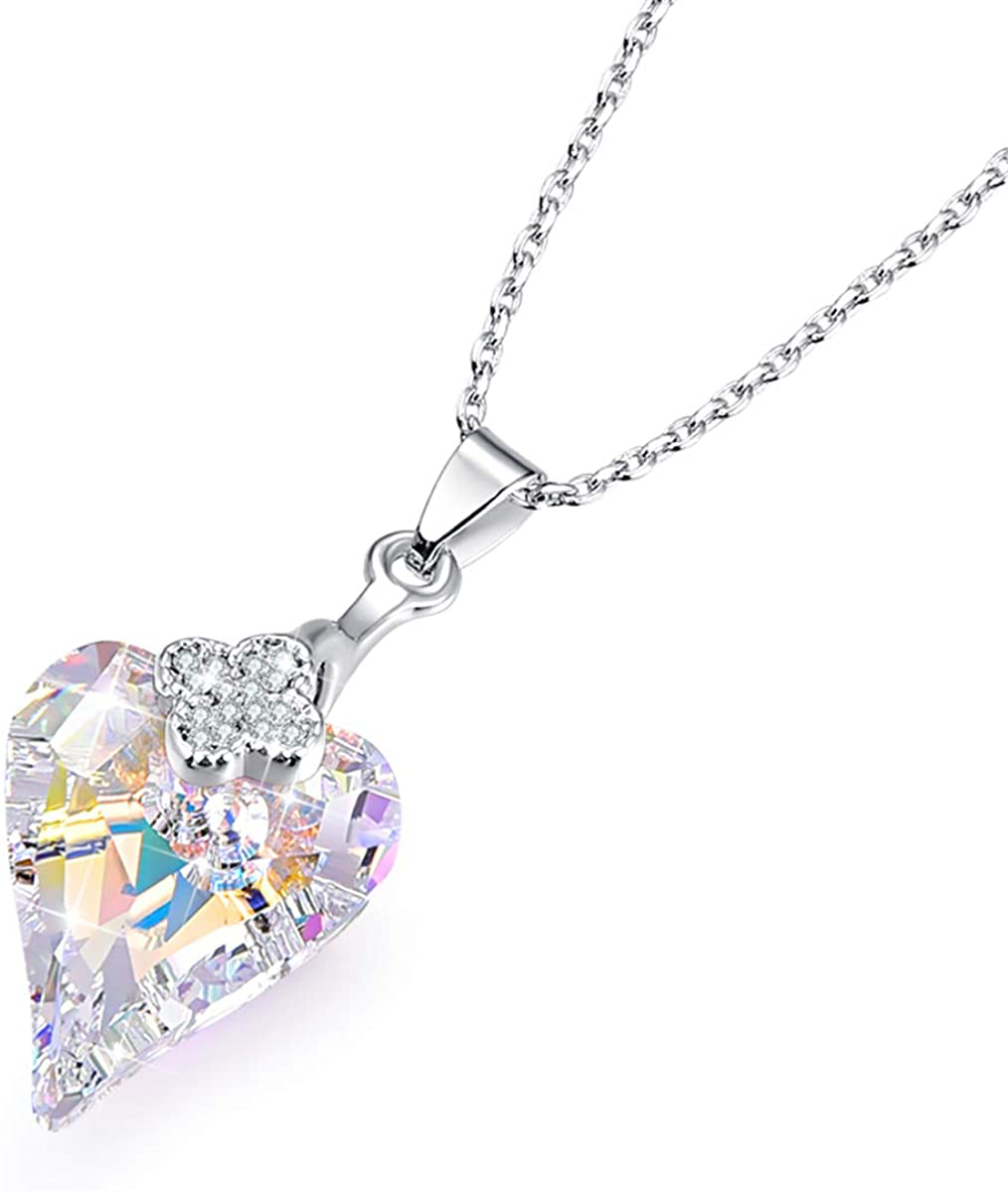 Womens Heart Pendant Necklace Austrian Crystal White Gold Plated Chain Jewelry W/Gift Box