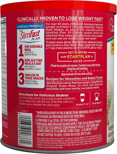 Slimfast Meal Replacement Powder, Original French Vanilla, Weight Loss Shake Mix, 10G of Protein, 14 Servings (Pack of 3)