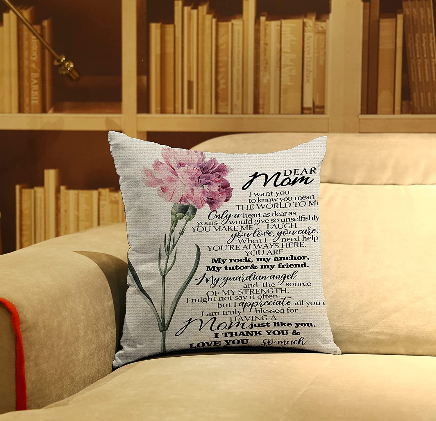 Onederful Mom Gift Throw Pillow Cover with the Saying for Mom from Daughter,Birthday Ideas for Mom Sofa Living Room - Carnation
