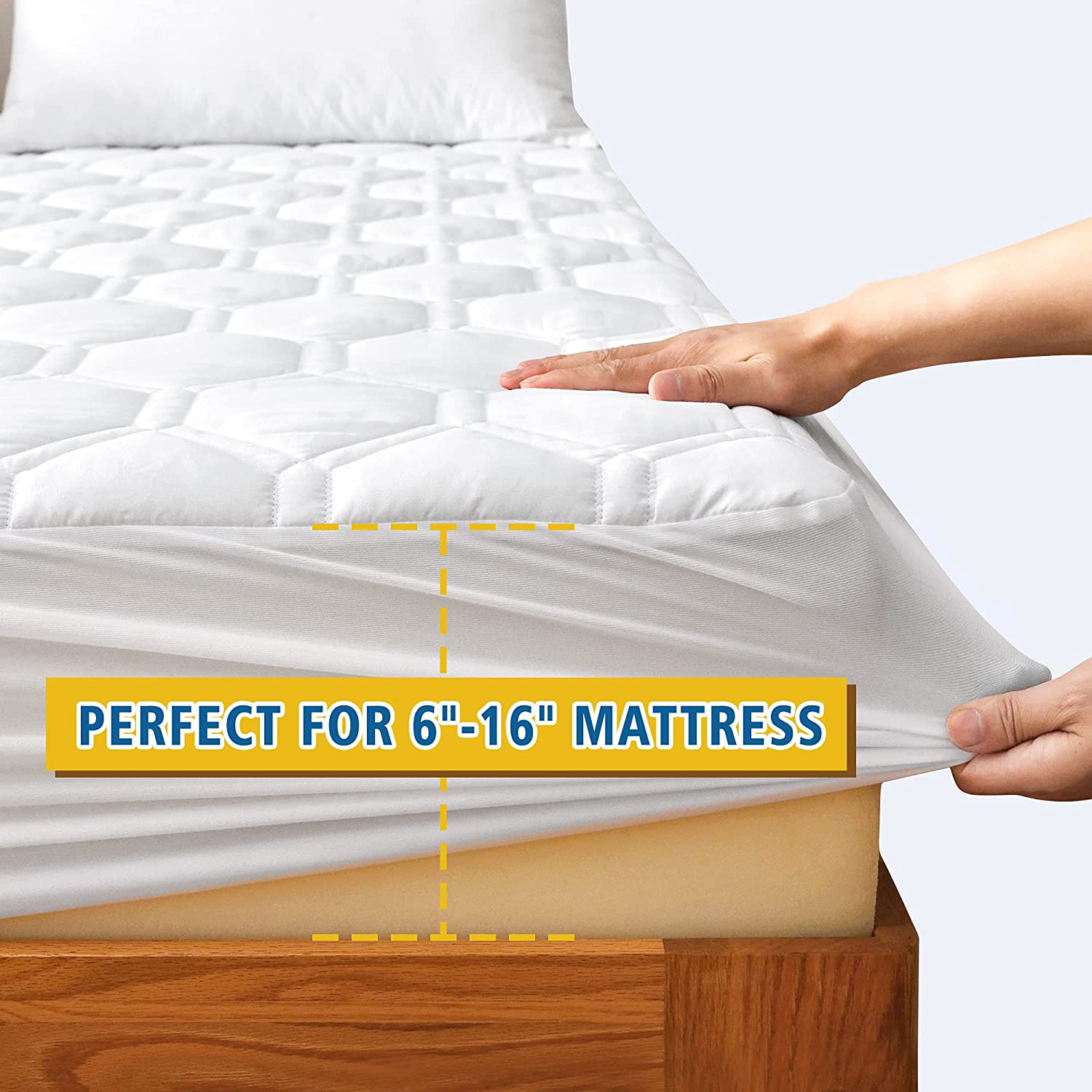 Waterproof Mattress Pad for Queen Size Bed, Breathable Queen Mattress Protector with 6-18 inches Deep Pocket, Quilted Alternative Hollow Cotton Filling Mattress Cover, White