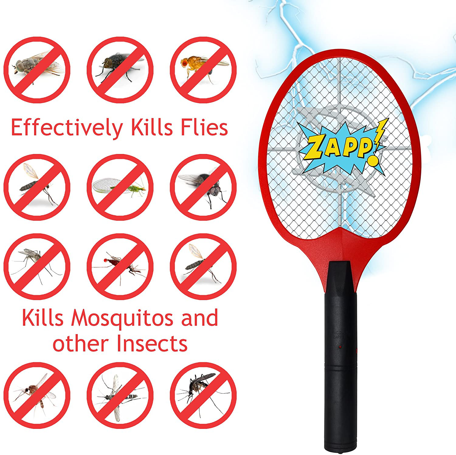 Koramzi Bug Zapper Racket Fly Swatter Mosquito Killer, Zap Mosquito Best for Indoor and Outdoor Pest Control F2 (Red)