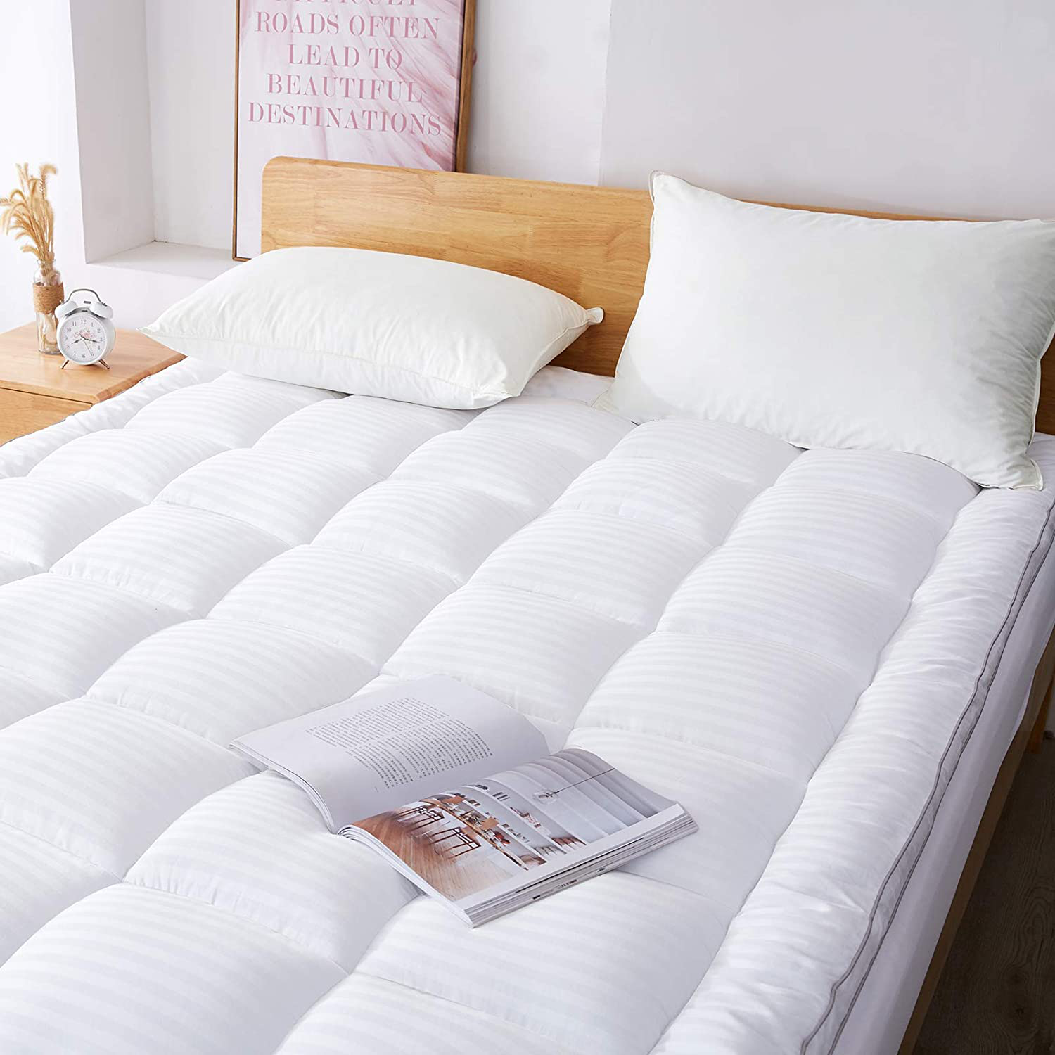 WhatsBedding 2 Inch Thick Mattress Topper with 400T 100% Cotton Cover, Cal-King Mattress Pad with Down Alternative Filled (8-21" Fitted Deep Pocket)
