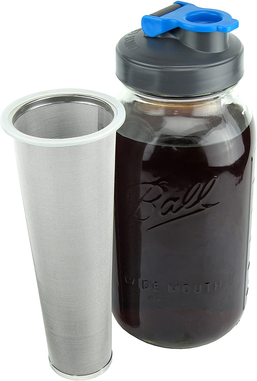 County Line Kitchen Durable Cold Brew Mason Jar Coffee Maker. Glass Jar, Stainless Steel Filter, Flip Cap Lid 