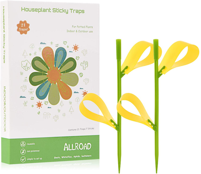 ALLRoad 21 Pcs Yellow Sticky Houseplant Fruit Fly Traps Fungus Gnat Killer Flying Catcher for Indoor and outdoor Insect Stakes Trap