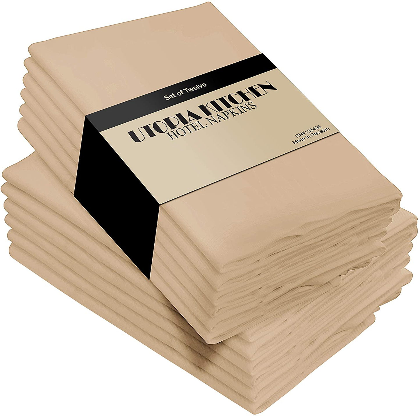 Utopia Kitchen Cloth Napkins, 12 Pack (18 x 18 Inches), Cotton Dinner Napkin (Beige)