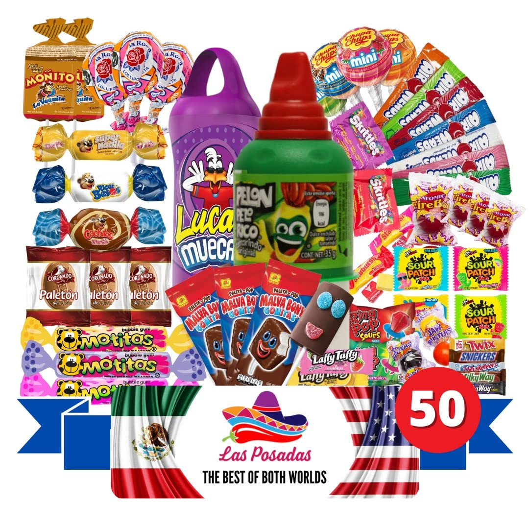 Las Posadas Mexican Sweets Candy – 50 PCS Bulk Candy Variety Pack – Delicious Mexican Sweets for Kids and Adults – Gums, Cajeta, Pina Loca, Rico Pepino, Montes Surtidos Mexican Candy