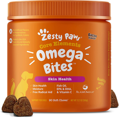 Zesty Paws Omega 3 Alaskan Fish Oil Chew Treats for Dogs - with AlaskOmega for EPA & DHA Fatty Acids - Itch Free Skin